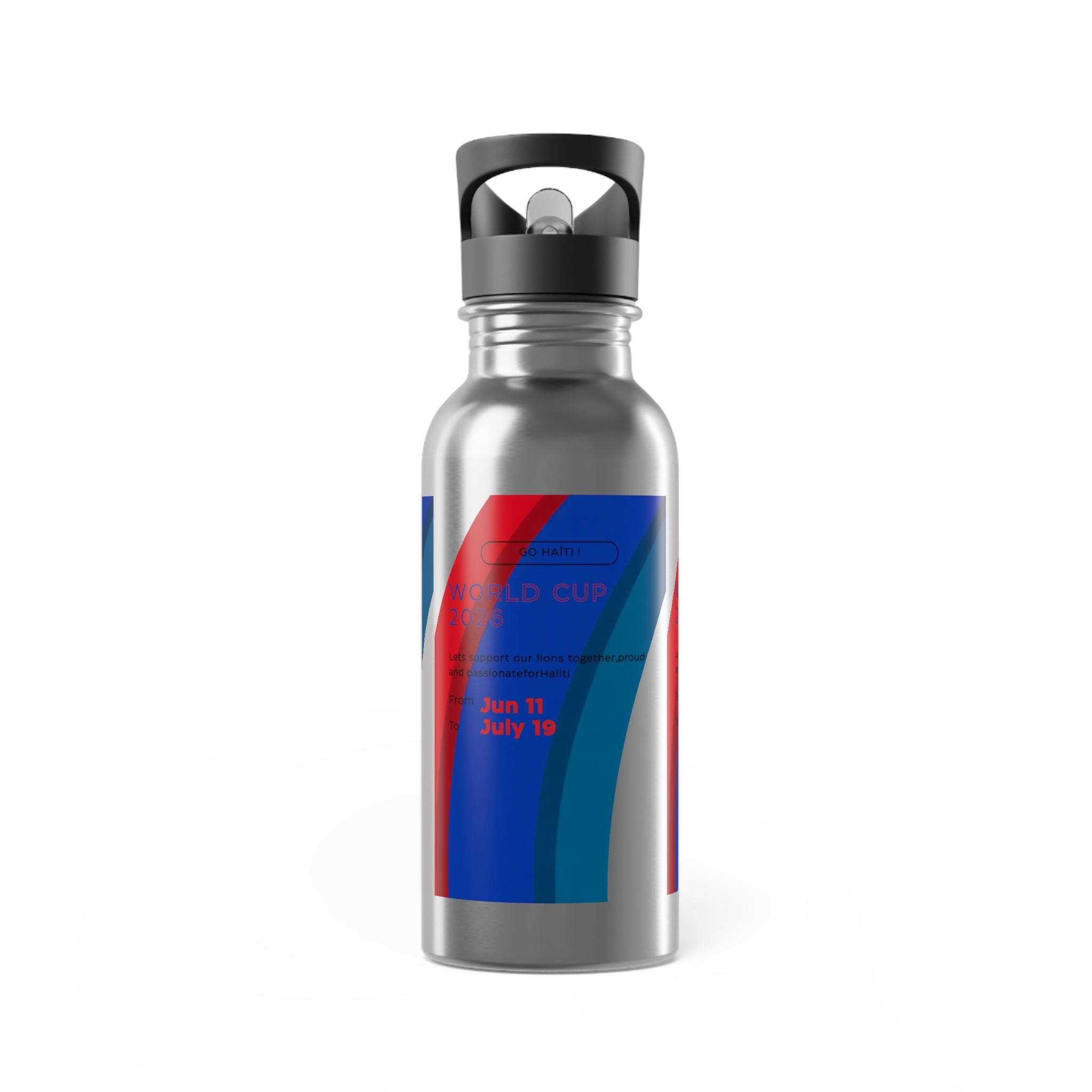 Sporty Stainless Steel Water Bottle — 20oz Straw Bottle with Red & Blue Racing Stripe Design