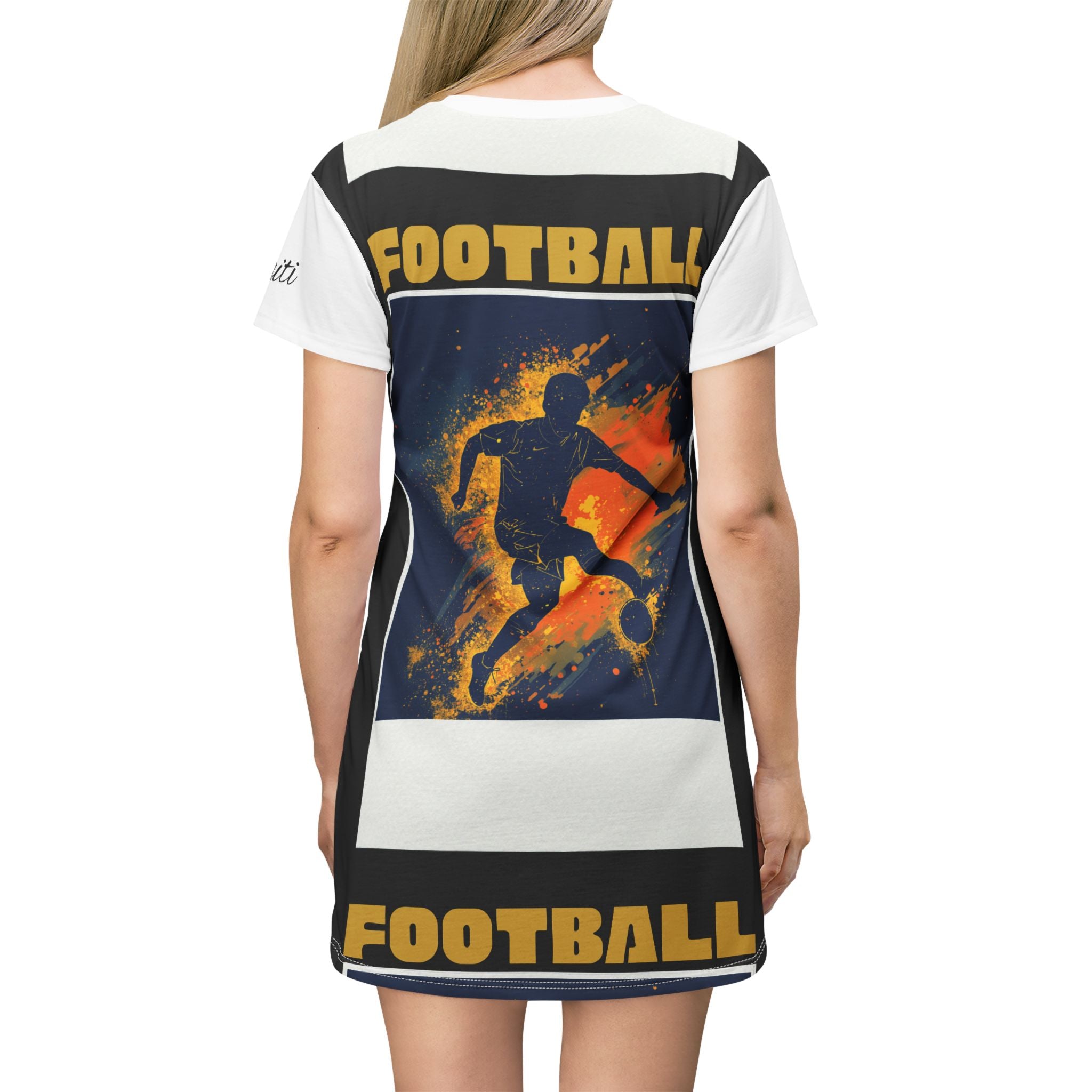 Football Graphic T-Shirt Dress — Soccer Player Silhouette Design
