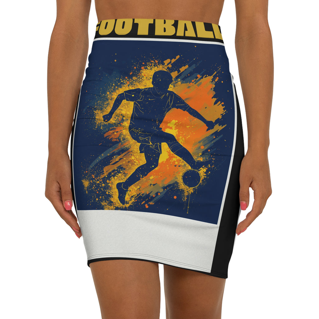 Football Silhouette Women's Pencil Skirt — Soccer Player Graphic Mid-Waist Skirt
