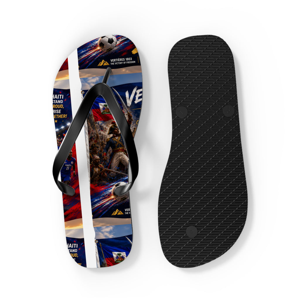Patriotic Soccer Flip Flops — Haiti Flag & Players Beach Sandals