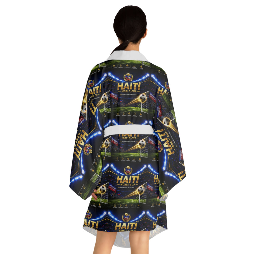 Haiti Flag Pattern Kimono Robe — All-Over Print Long Sleeve