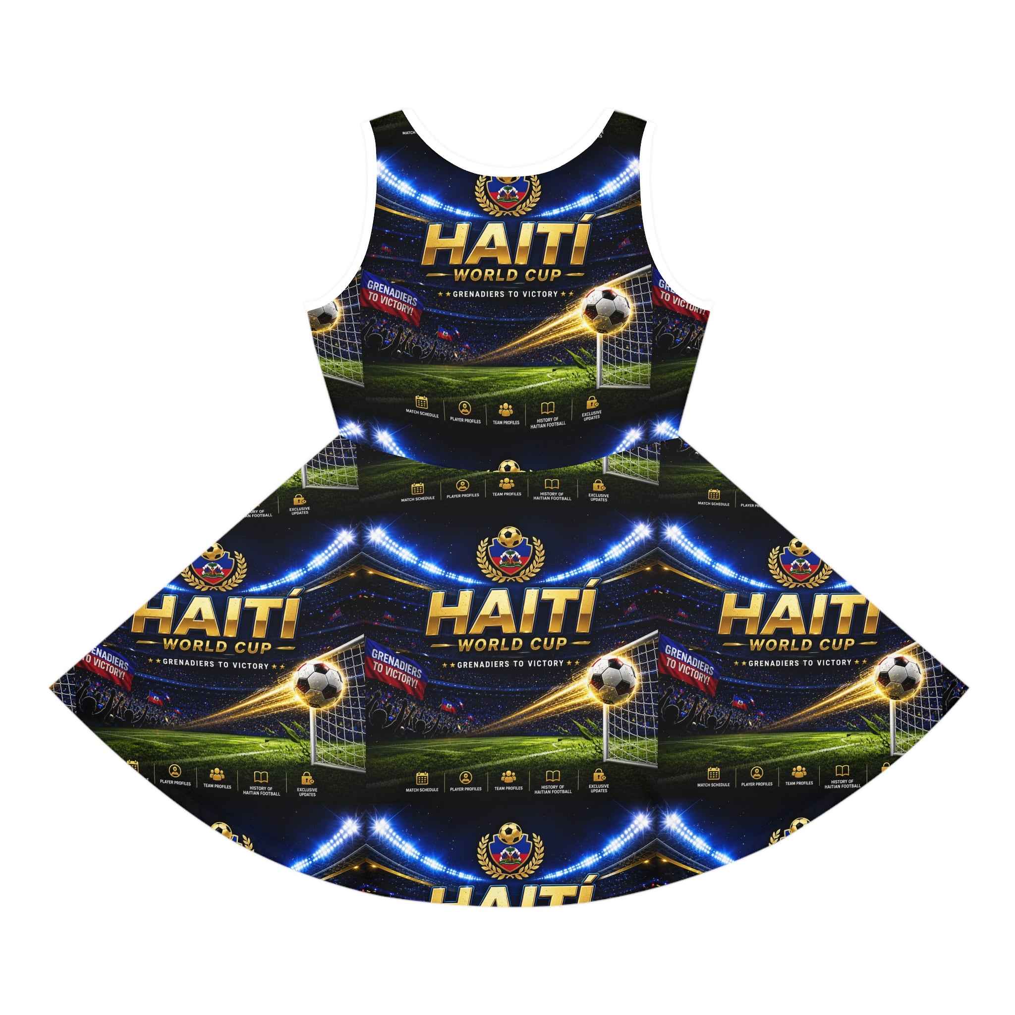 Haiti World Cup Girls' Soccer Sundress — Kids Football Stadium Print