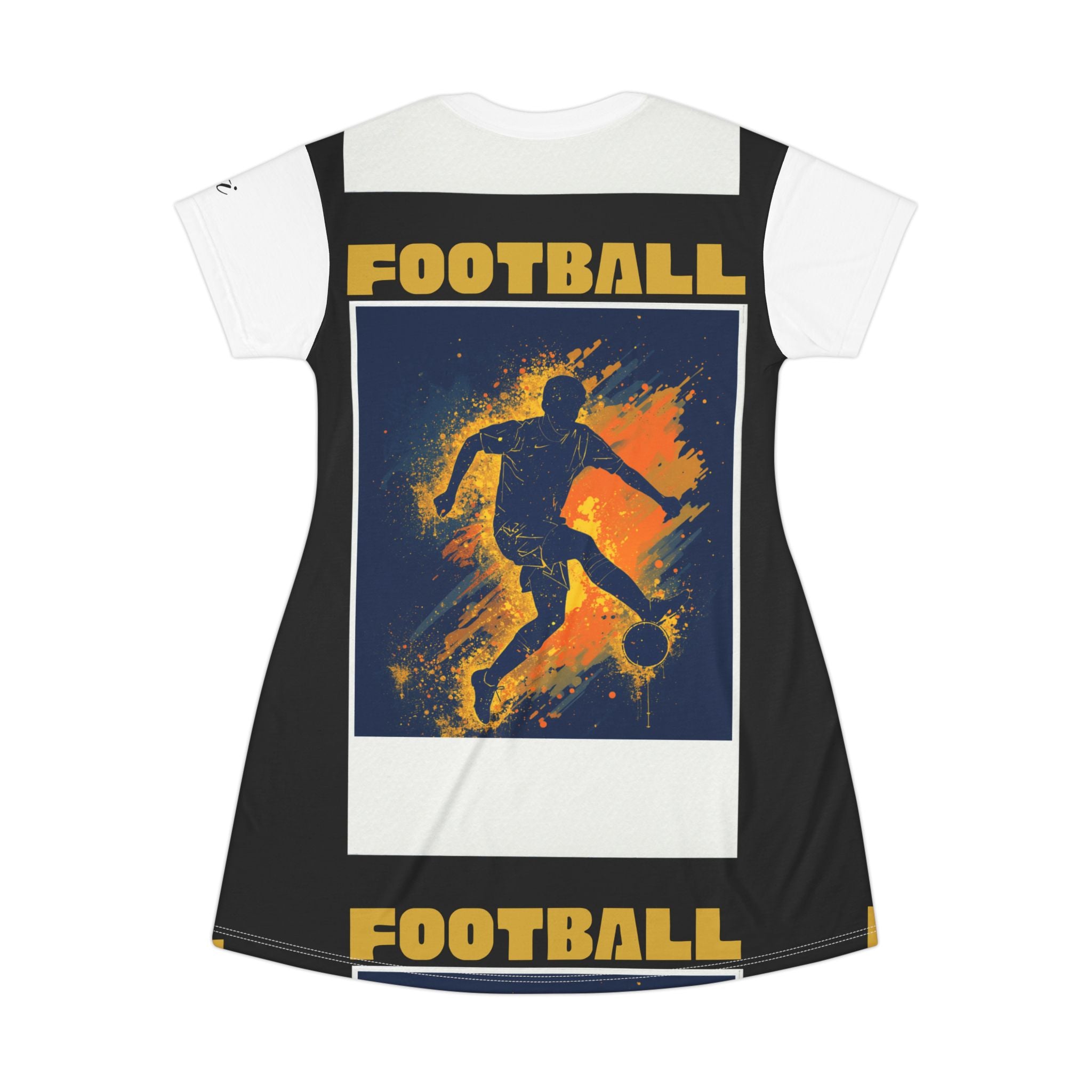 Football Graphic T-Shirt Dress — Soccer Player Silhouette Design