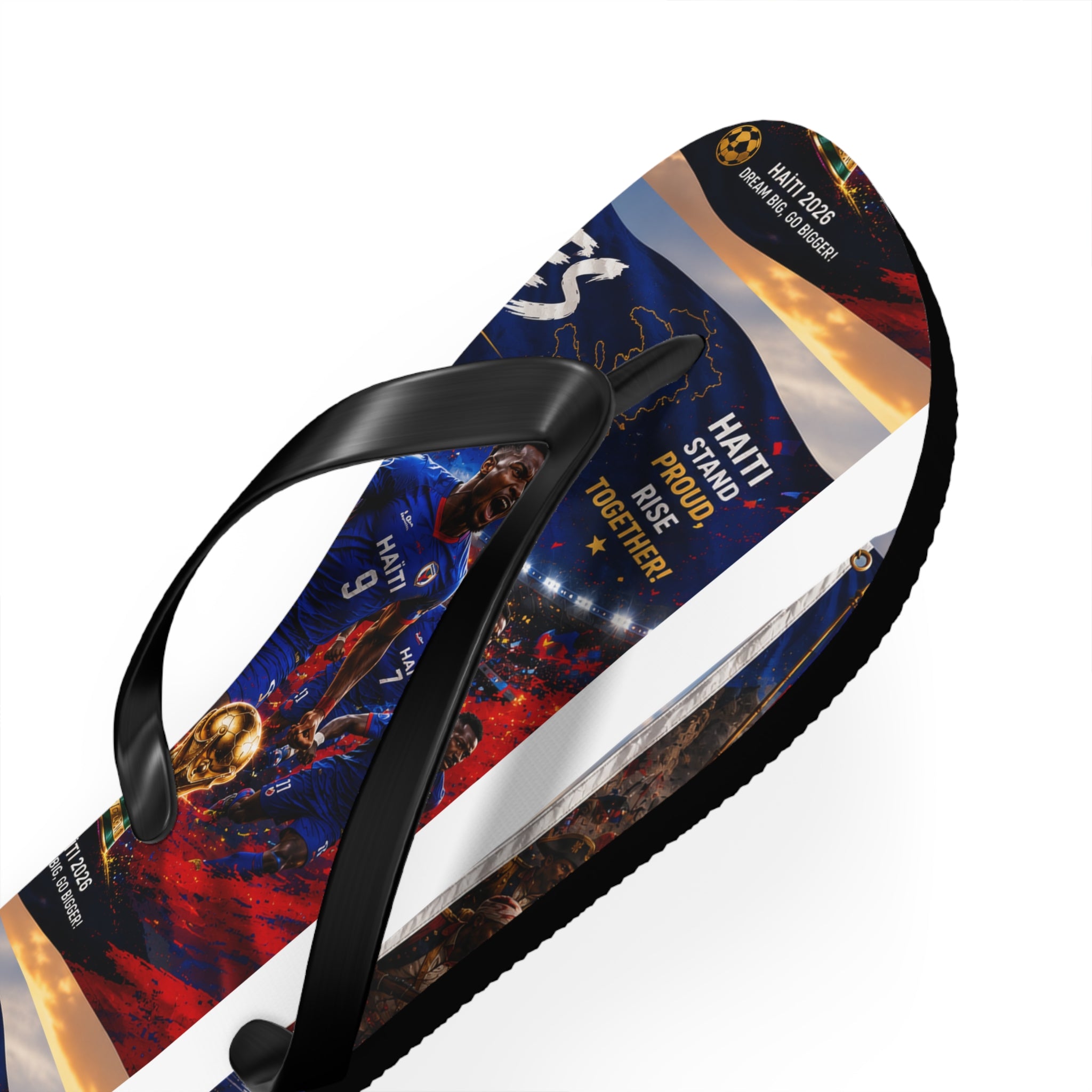Patriotic Soccer Flip Flops — Haiti Flag & Players Beach Sandals