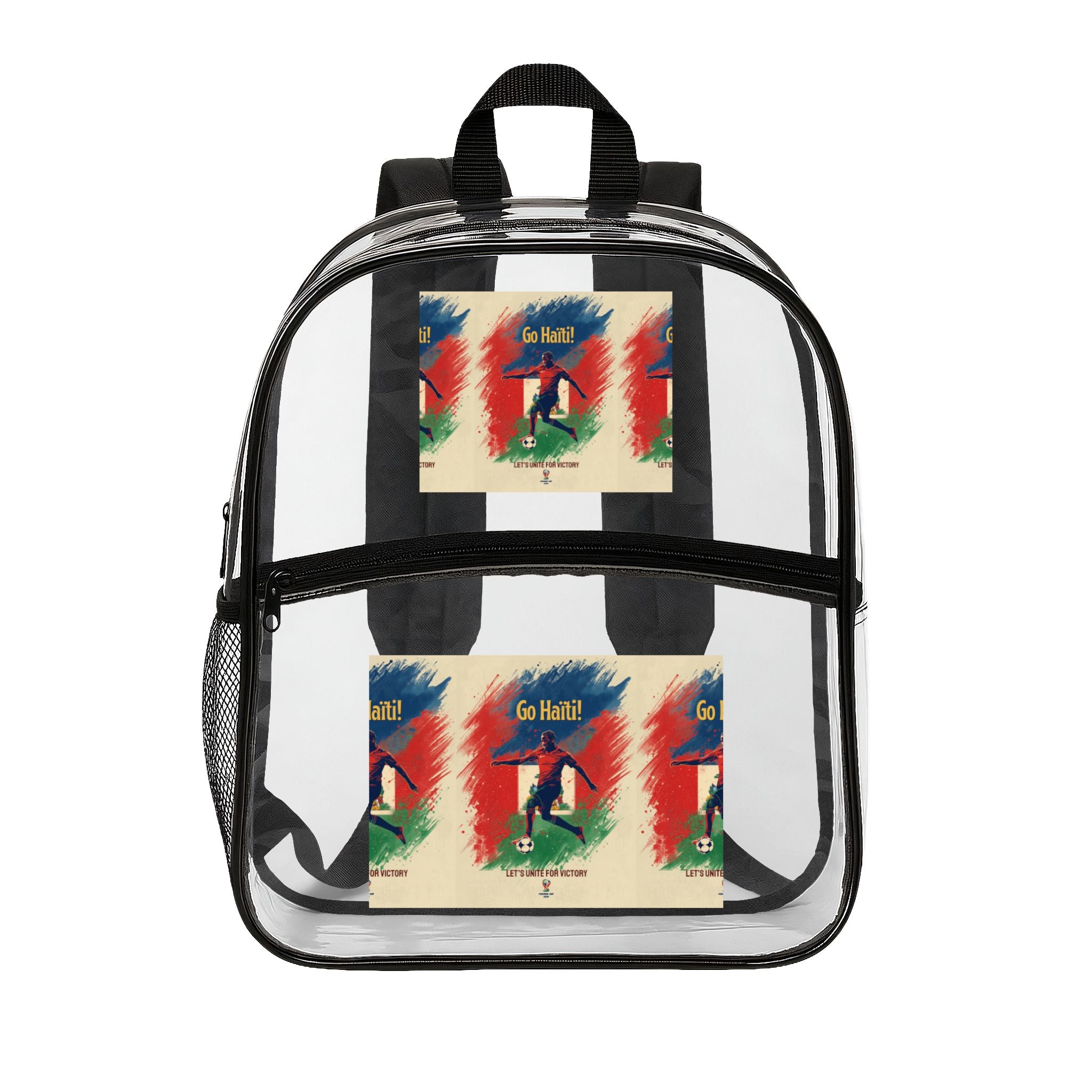 Clear Backpack — Retro Skateboard 'Go Half!' Graphic Stadium-Approved Clear Bag