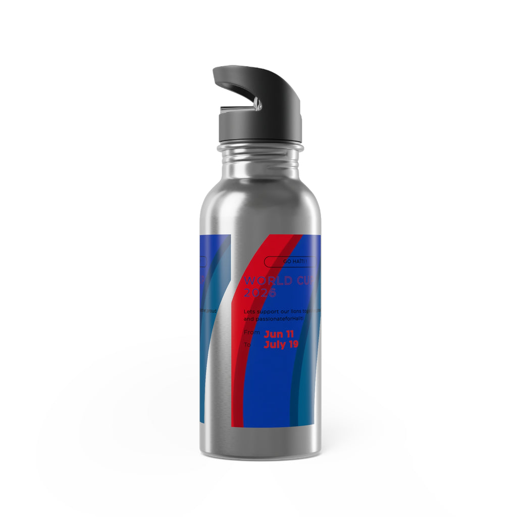 Sporty Stainless Steel Water Bottle — 20oz Straw Bottle with Red & Blue Racing Stripe Design