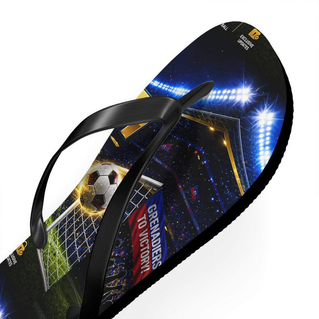 Soccer Stadium Flip Flops - 'Grenadiers to Victory' Goal Celebration Beach Sandals