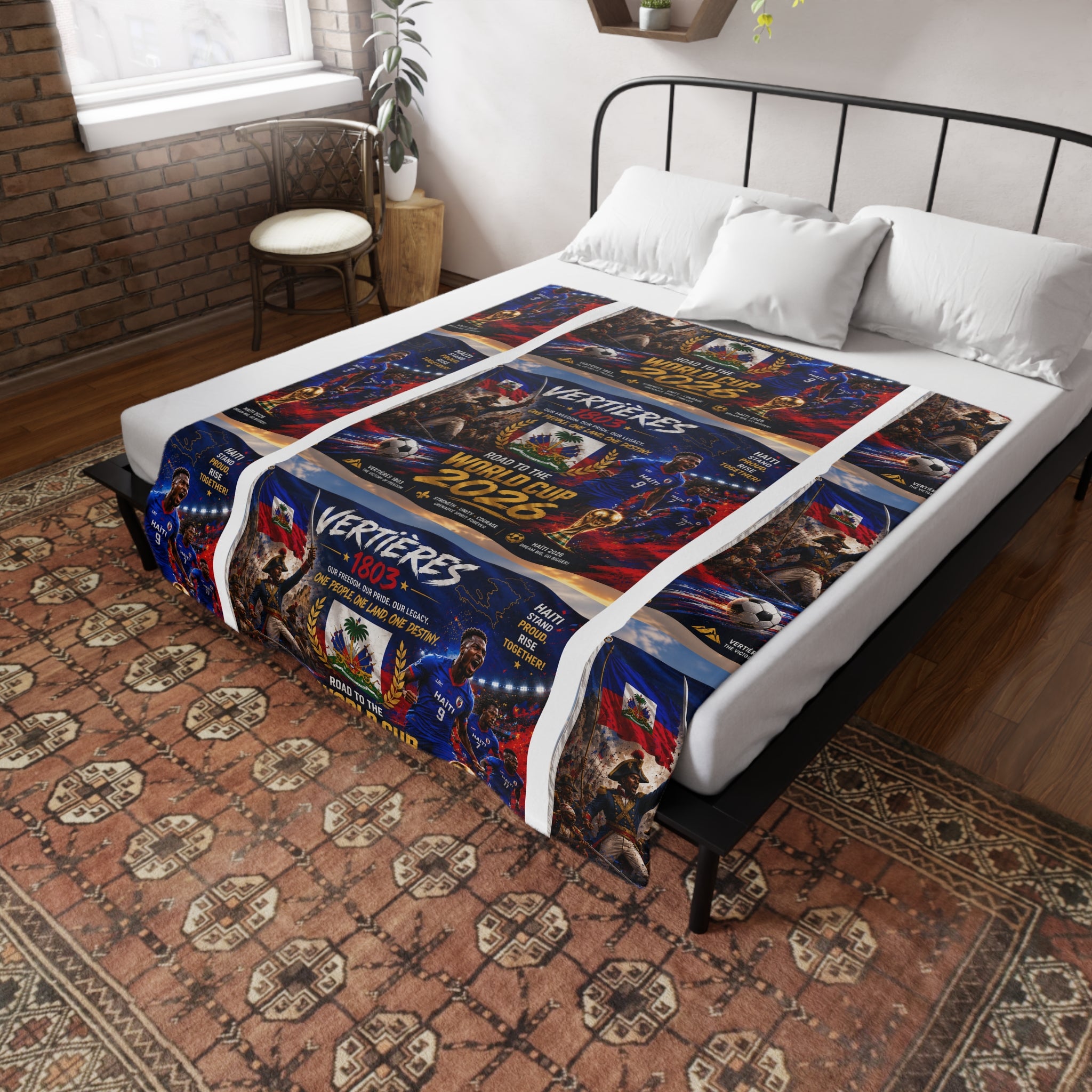 World Cup 2026 Soccer Plush Fleece Blanket - 'Vertières 1803' Haitian Pride Design