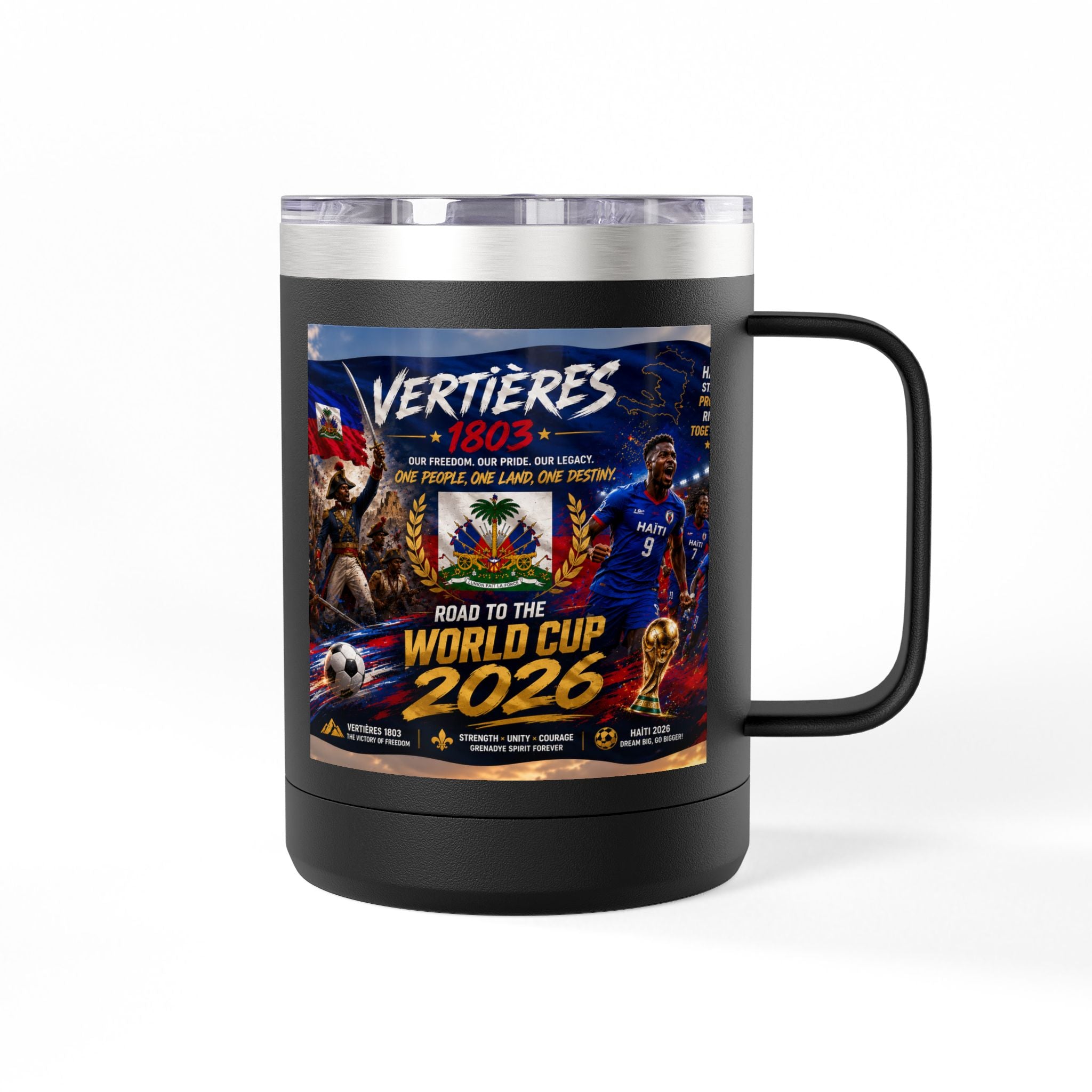 World Cup 2026 Haiti Soccer Tumbler – Vertières 1803 Team Travel Mug (15oz)