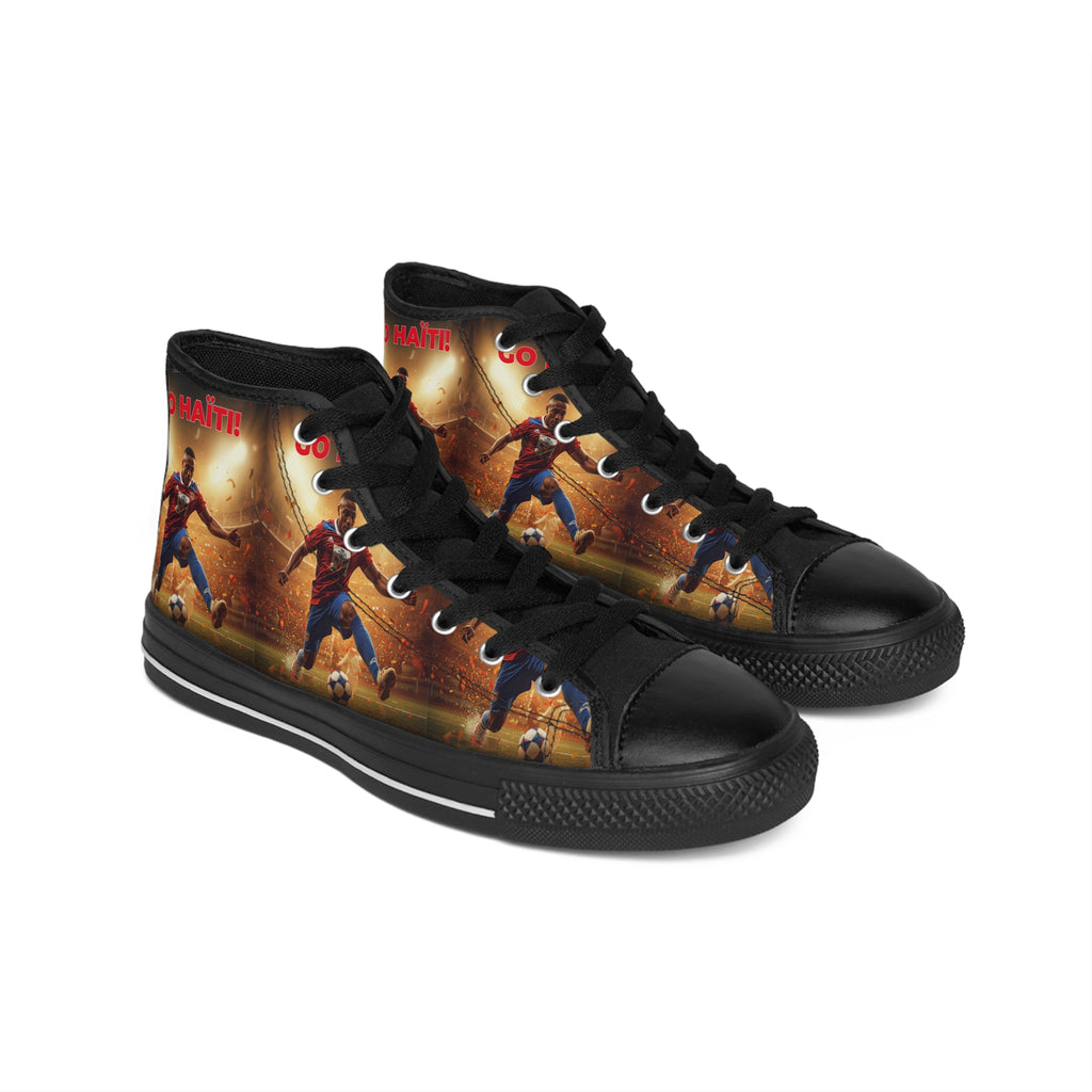 Soccer Player Graphic High-Top Sneakers — 'Go Haiti' Athletic Canvas Shoes