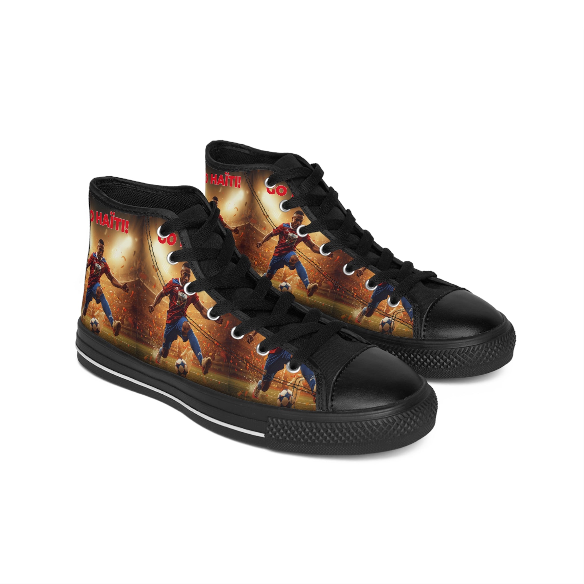 Soccer Player Graphic High-Top Sneakers — 'Go Haiti' Athletic Canvas Shoes