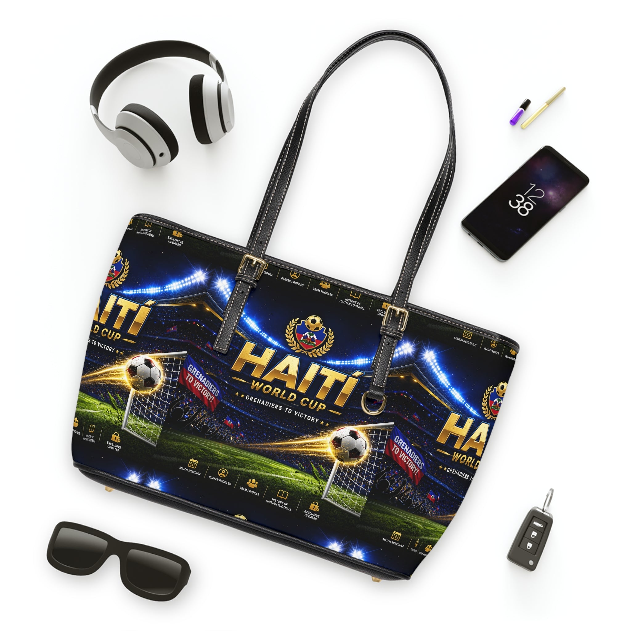 Haiti World Cup PU Leather Shoulder Bag — Soccer Stadium Graphic Tote