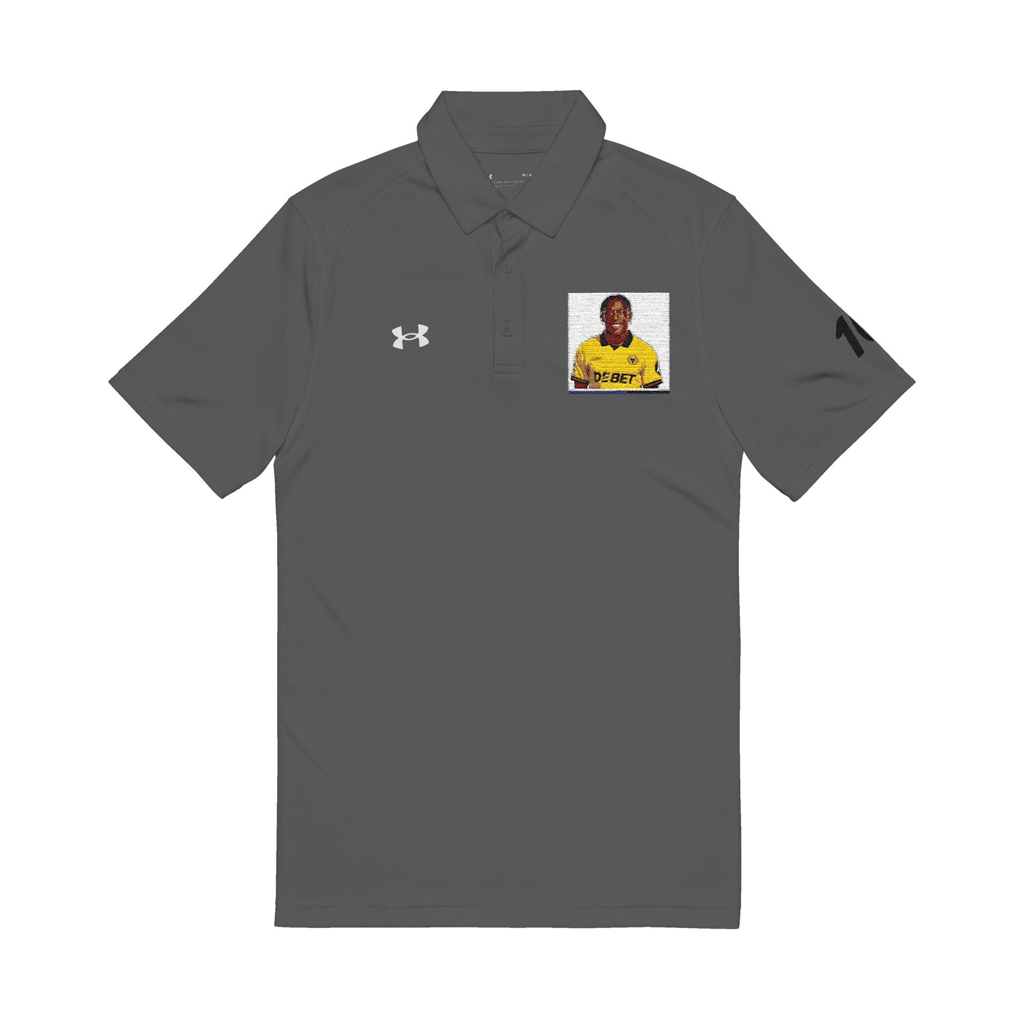 Embroidered Portrait Polo — White Performance Men’s Golf Shirt