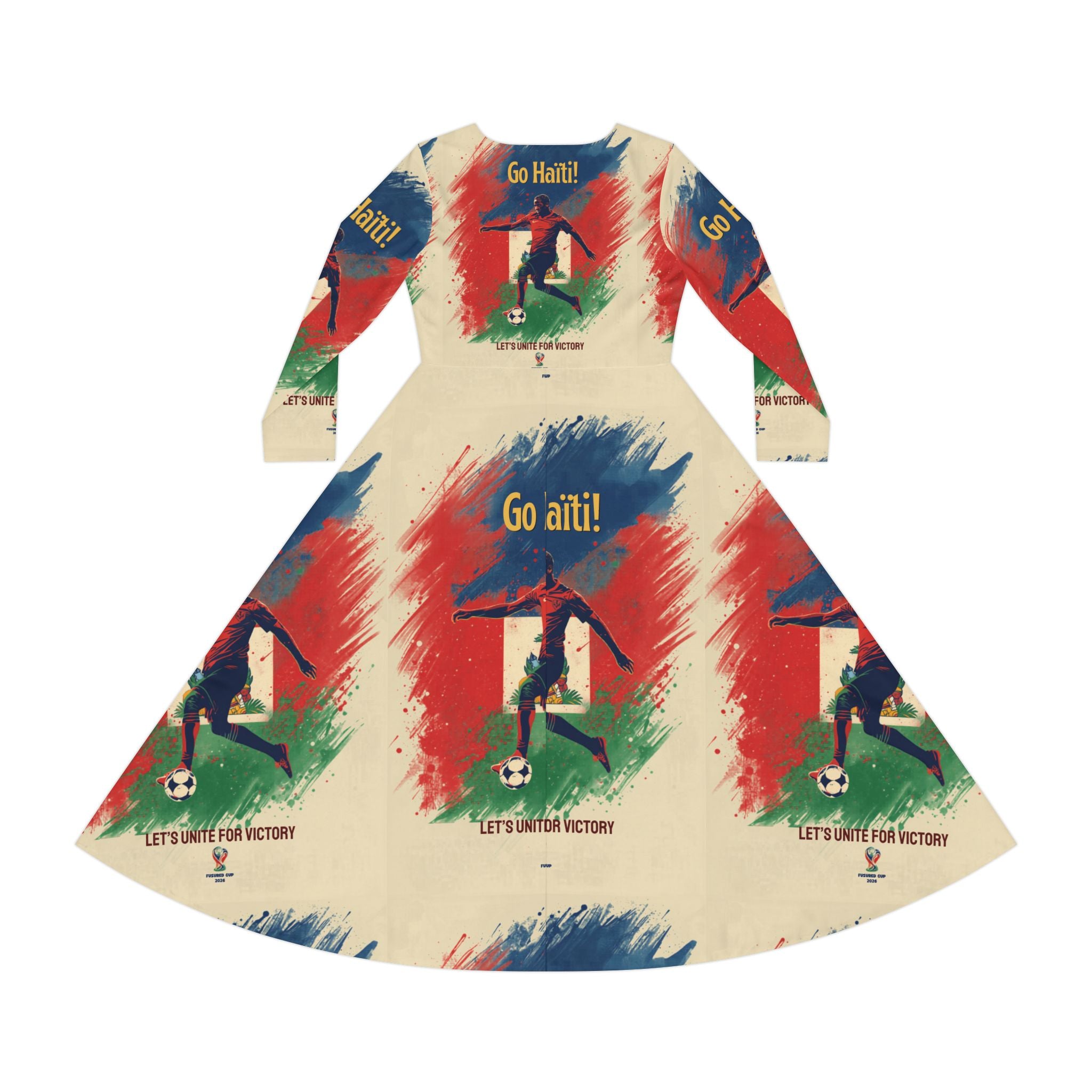 Go Haiti! Soccer Print Women's Long Sleeve Dance Dress — Patriotic Football AOP