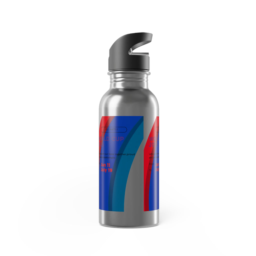 Sporty Stainless Steel Water Bottle — 20oz Straw Bottle with Red & Blue Racing Stripe Design