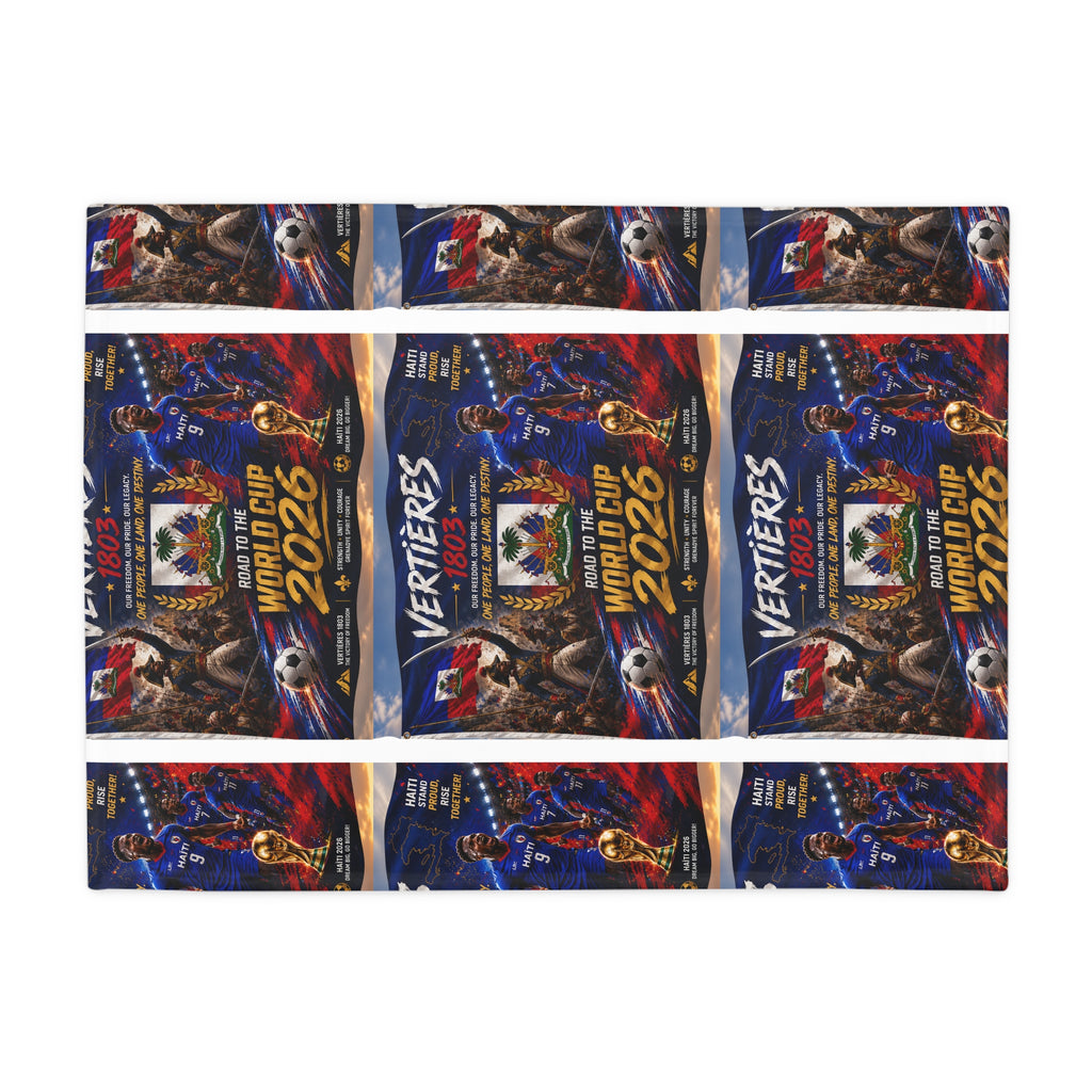 World Cup 2026 Soccer Plush Fleece Blanket - 'Vertières 1803' Haitian Pride Design