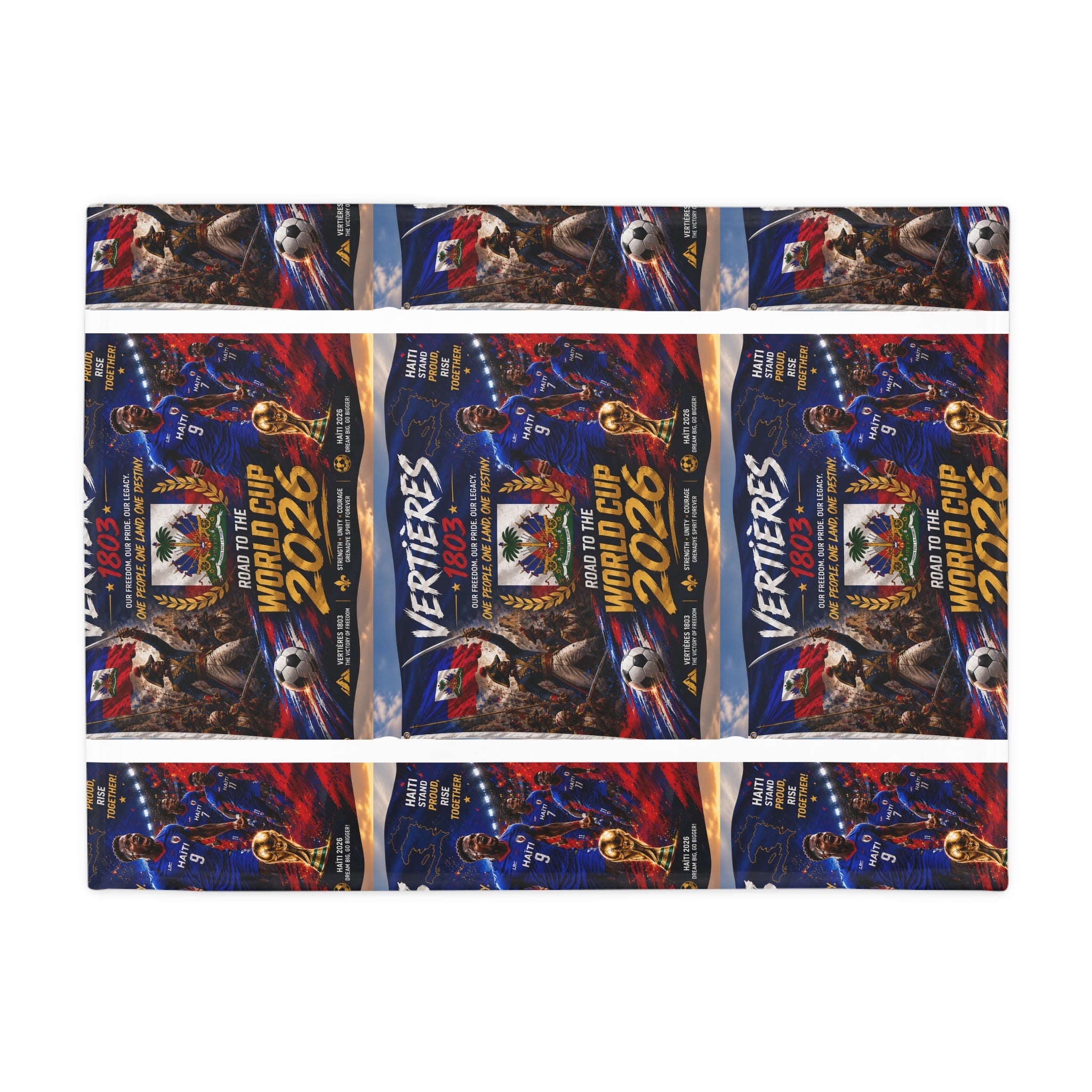 World Cup 2026 Soccer Plush Fleece Blanket - 'Vertières 1803' Haitian Pride Design