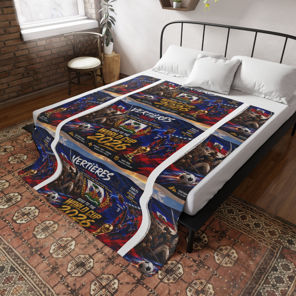 World Cup 2026 Soccer Plush Fleece Blanket - 'Vertières 1803' Haitian Pride Design