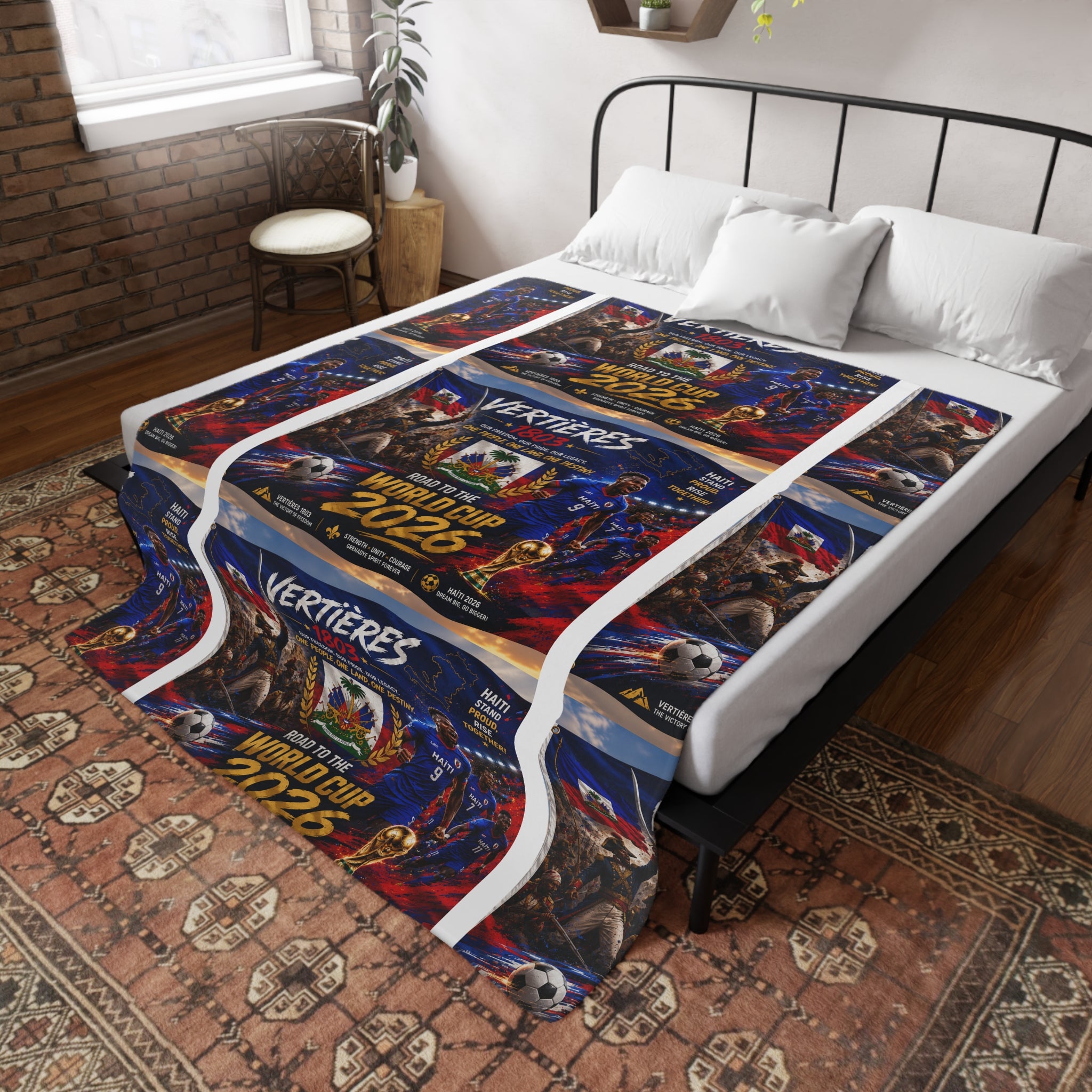 World Cup 2026 Soccer Plush Fleece Blanket - 'Vertières 1803' Haitian Pride Design