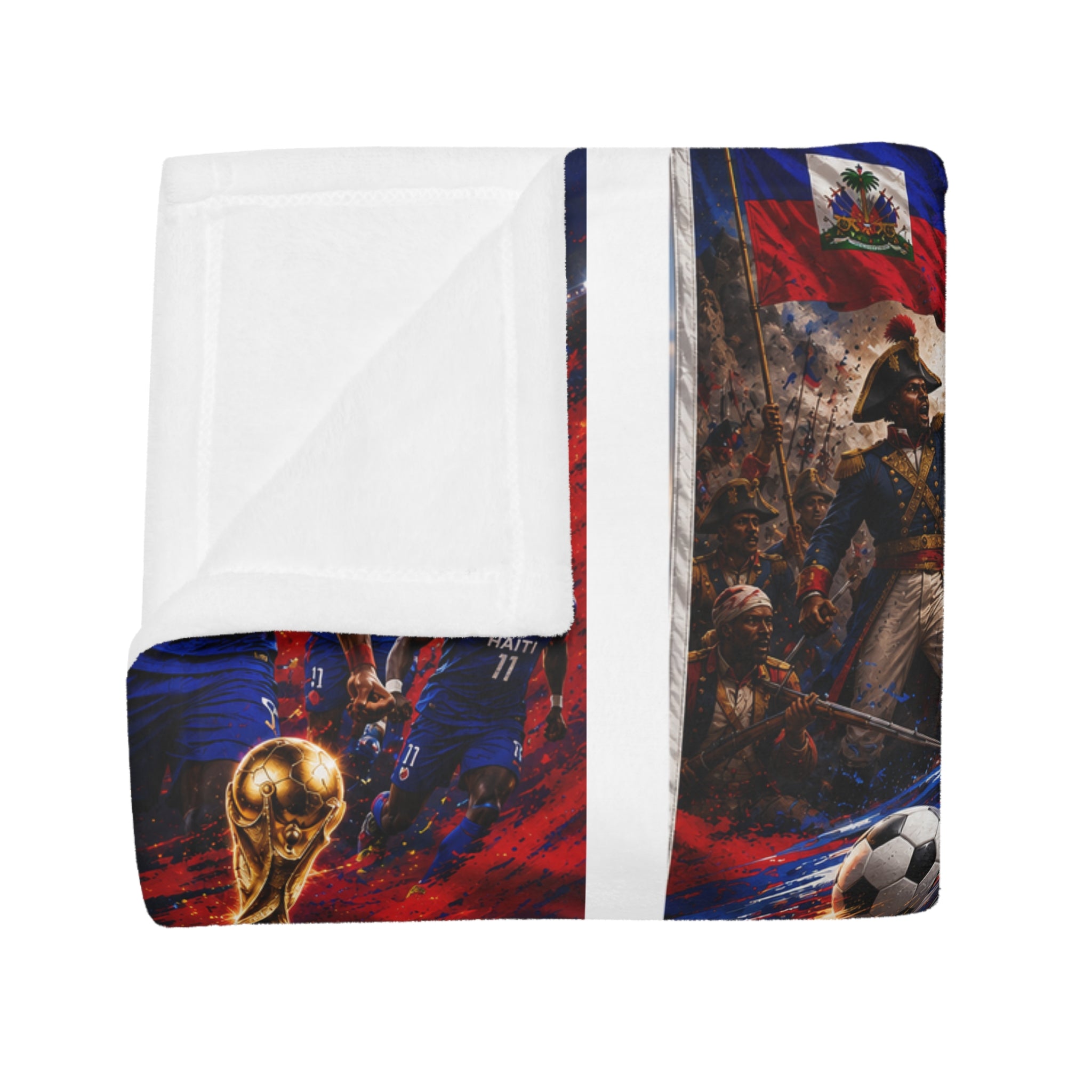 World Cup 2026 Soccer Plush Fleece Blanket - 'Vertières 1803' Haitian Pride Design