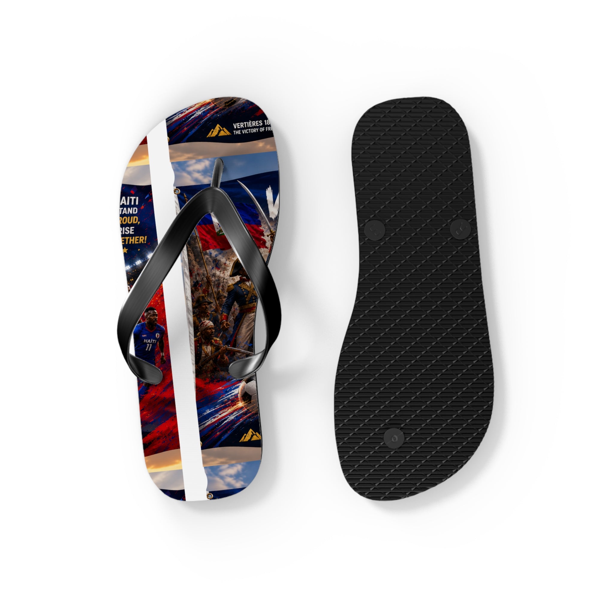 Patriotic Soccer Flip Flops — Haiti Flag & Players Beach Sandals