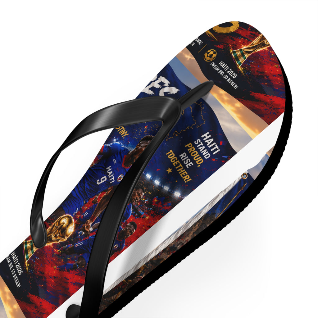 Patriotic Soccer Flip Flops — Haiti Flag & Players Beach Sandals