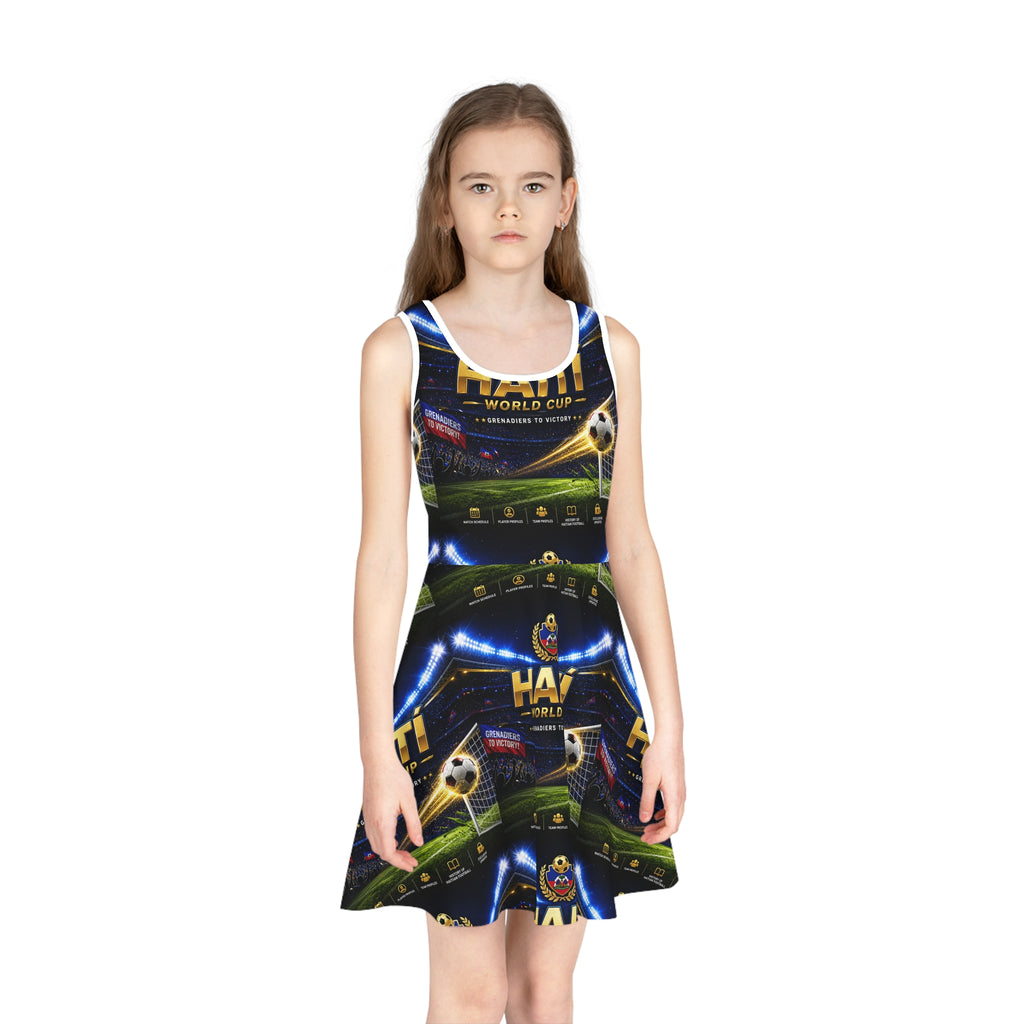 Haiti World Cup Girls' Soccer Sundress — Kids Football Stadium Print