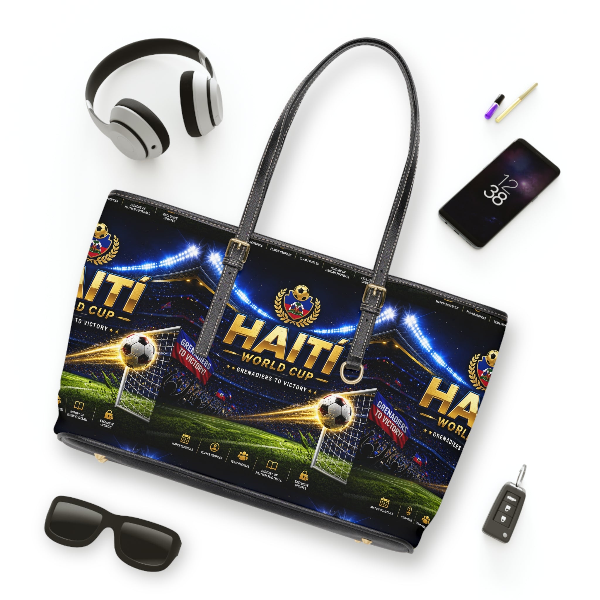 Haiti World Cup PU Leather Shoulder Bag — Soccer Stadium Graphic Tote
