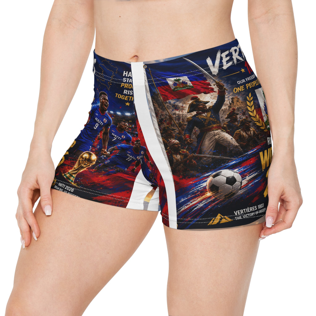 Haiti World Cup 2026 Soccer Women's Shorts — Vertières 1803 Football Tribute AOP