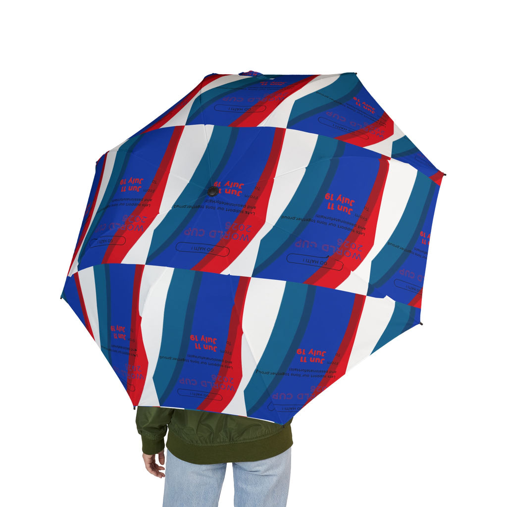 Compact Foldable Umbrella — Red White & Blue Wave Pattern, Semi-Automatic Travel Umbrella