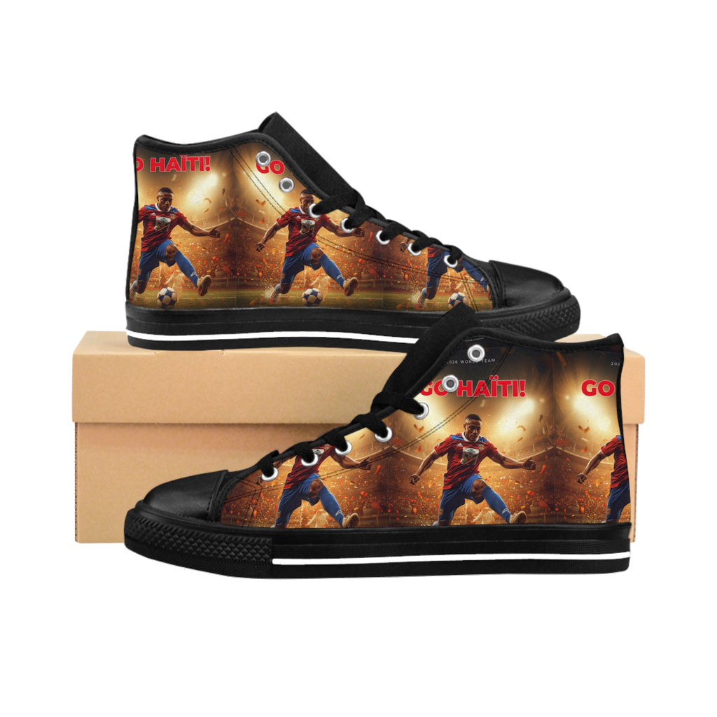 Soccer Player Graphic High-Top Sneakers — 'Go Haiti' Athletic Canvas Shoes