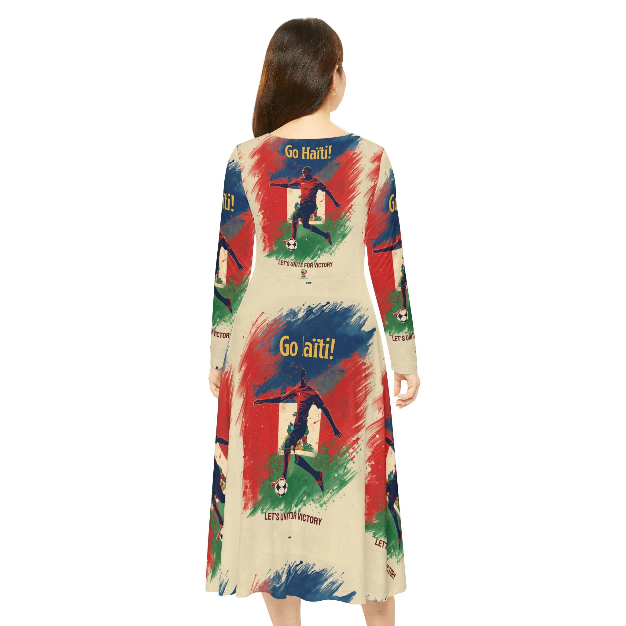 Go Haiti! Soccer Print Women's Long Sleeve Dance Dress — Patriotic Football AOP