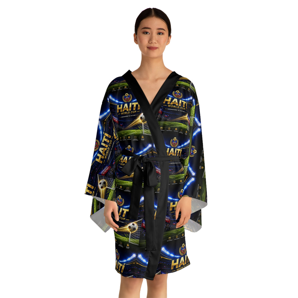 Haiti Flag Pattern Kimono Robe — All-Over Print Long Sleeve