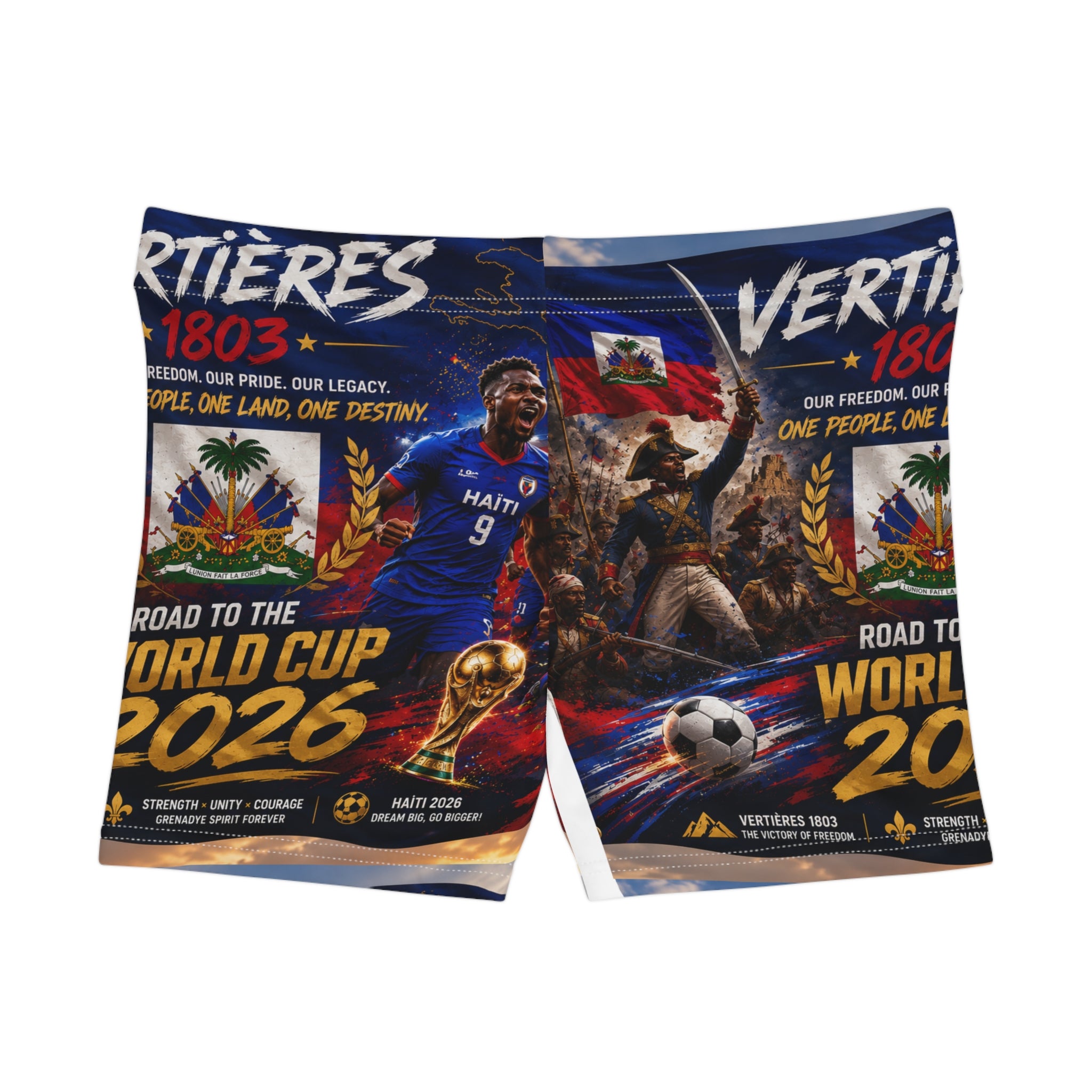 Haiti World Cup 2026 Soccer Women's Shorts — Vertières 1803 Football Tribute AOP