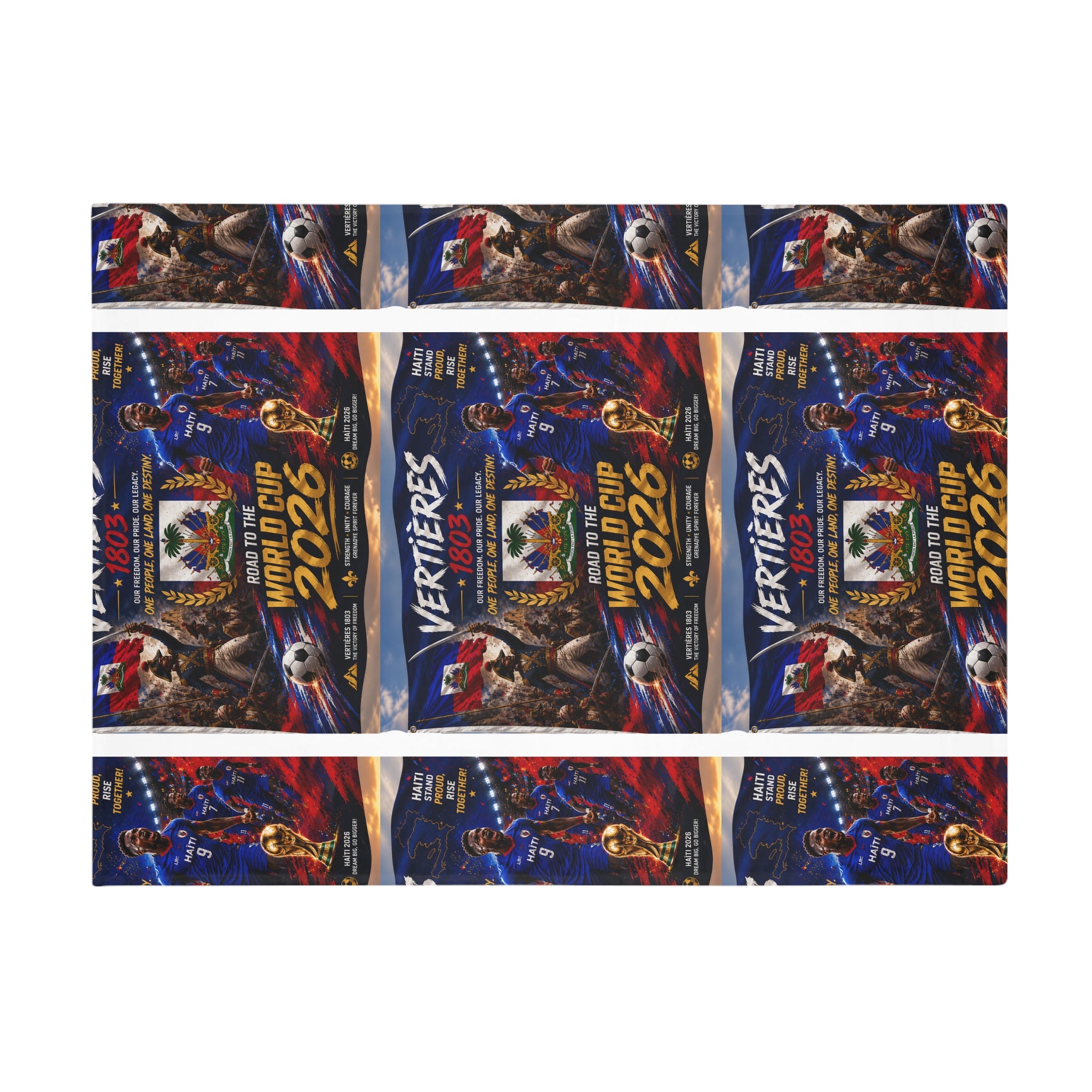 World Cup 2026 Soccer Plush Fleece Blanket - 'Vertières 1803' Haitian Pride Design