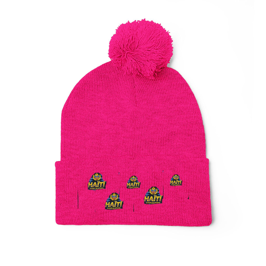 Embroidered Pom-Pom Beanie — Cute Mini Ducklings Knit Hat