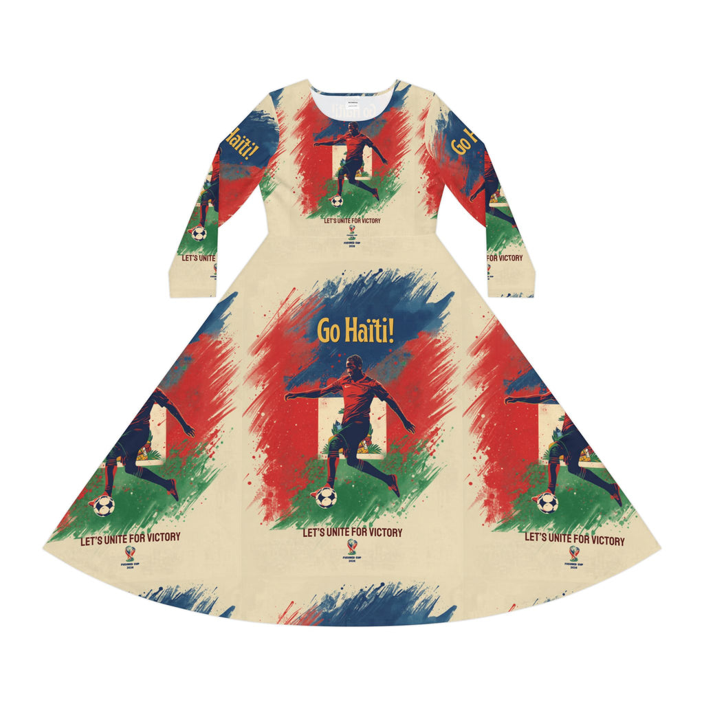 Go Haiti! Soccer Print Women's Long Sleeve Dance Dress — Patriotic Football AOP