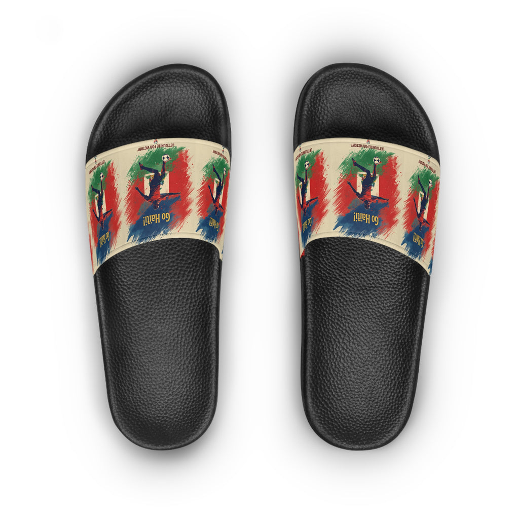 Slide Sandals — Retro Surf Graphic “Go Higher” Beach Slides