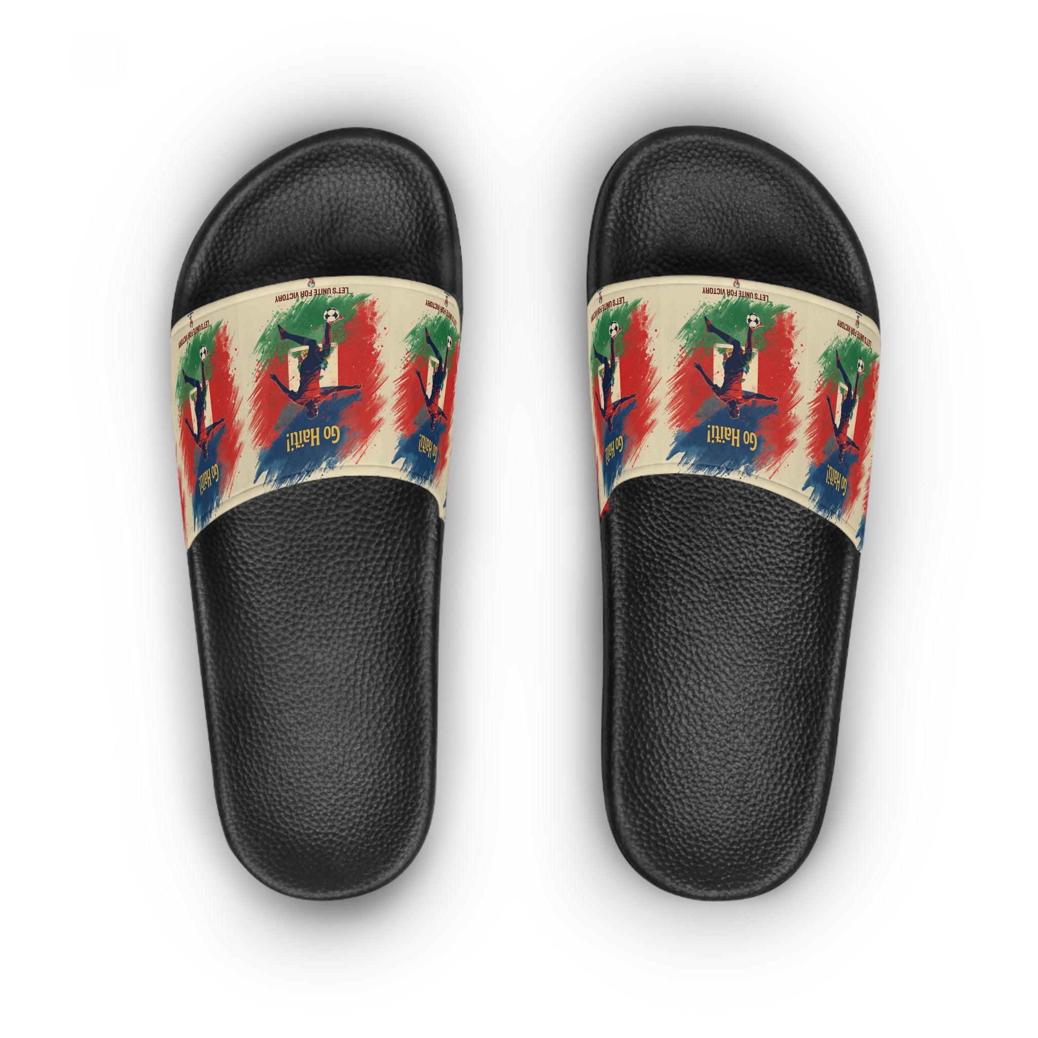 Slide Sandals — Retro Surf Graphic “Go Higher” Beach Slides