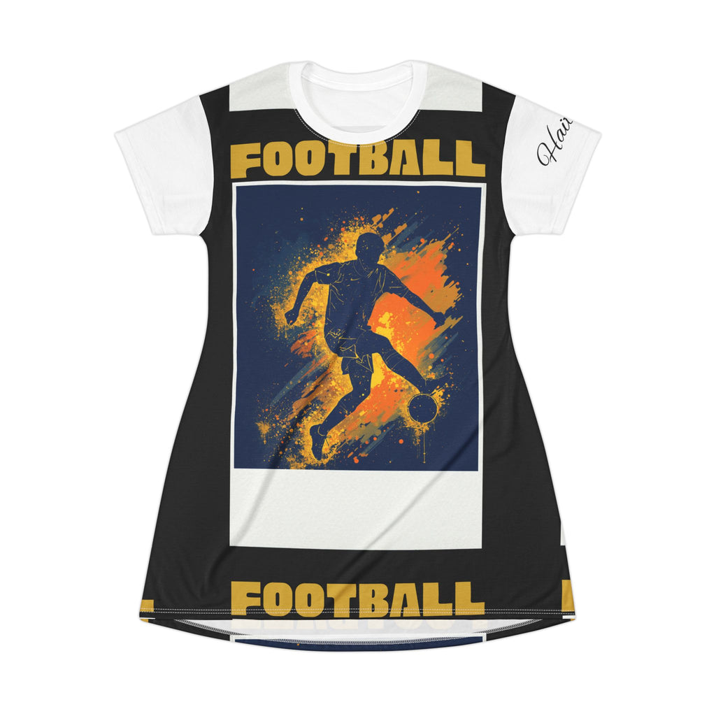 Football Graphic T-Shirt Dress — Soccer Player Silhouette Design