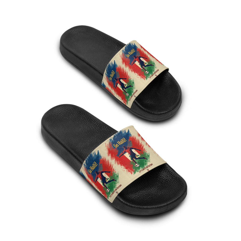 Slide Sandals — Retro Surf Graphic “Go Higher” Beach Slides