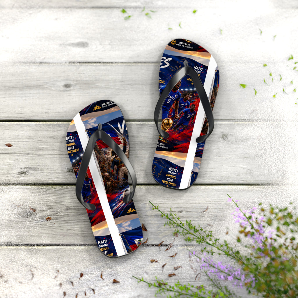 Patriotic Soccer Flip Flops — Haiti Flag & Players Beach Sandals