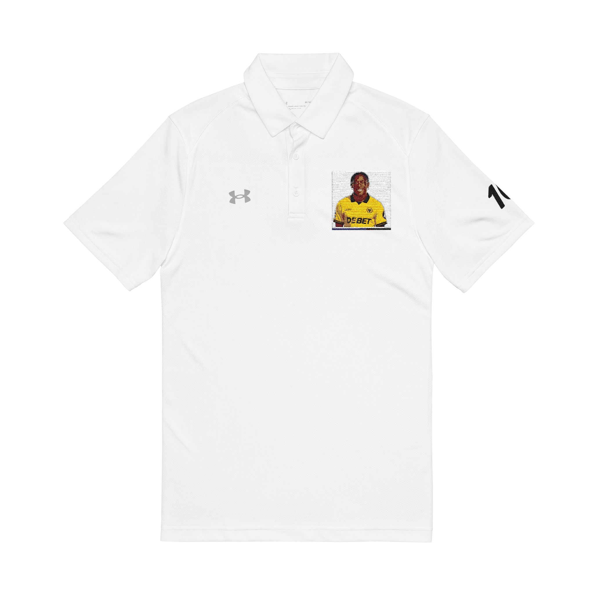 Embroidered Portrait Polo — White Performance Men’s Golf Shirt