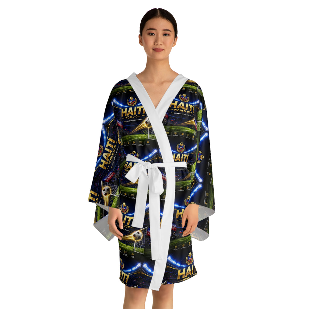 Haiti Flag Pattern Kimono Robe — All-Over Print Long Sleeve