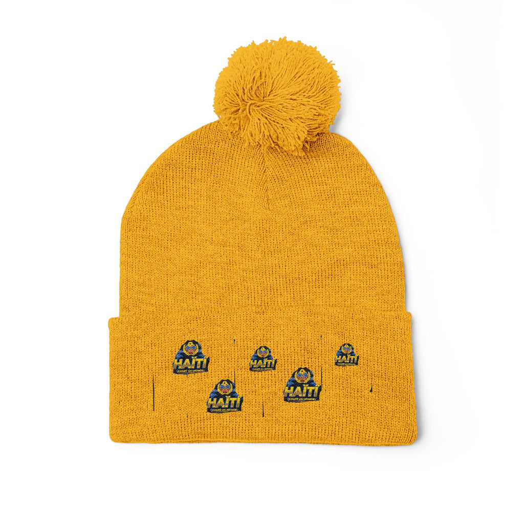 Embroidered Pom-Pom Beanie — Cute Mini Ducklings Knit Hat
