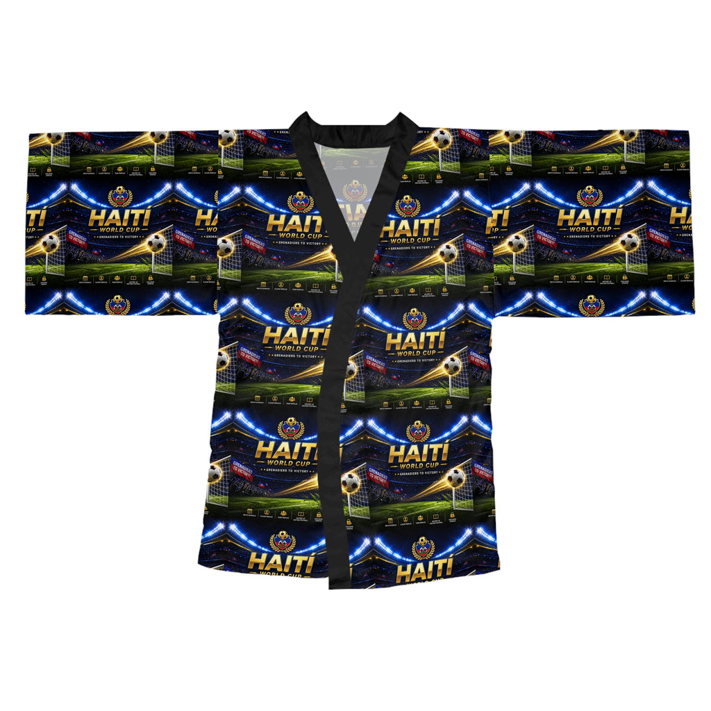 Haiti Flag Pattern Kimono Robe — All-Over Print Long Sleeve