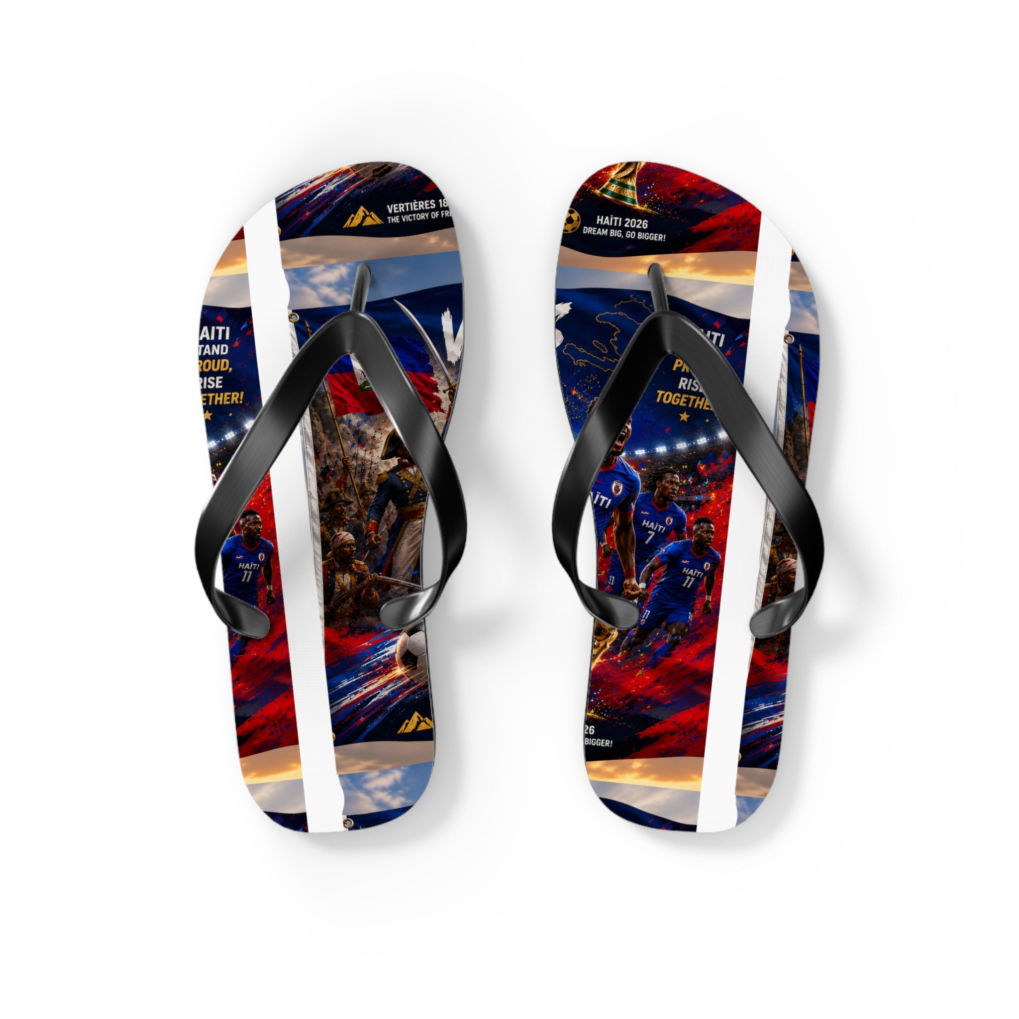 Patriotic Soccer Flip Flops — Haiti Flag & Players Beach Sandals