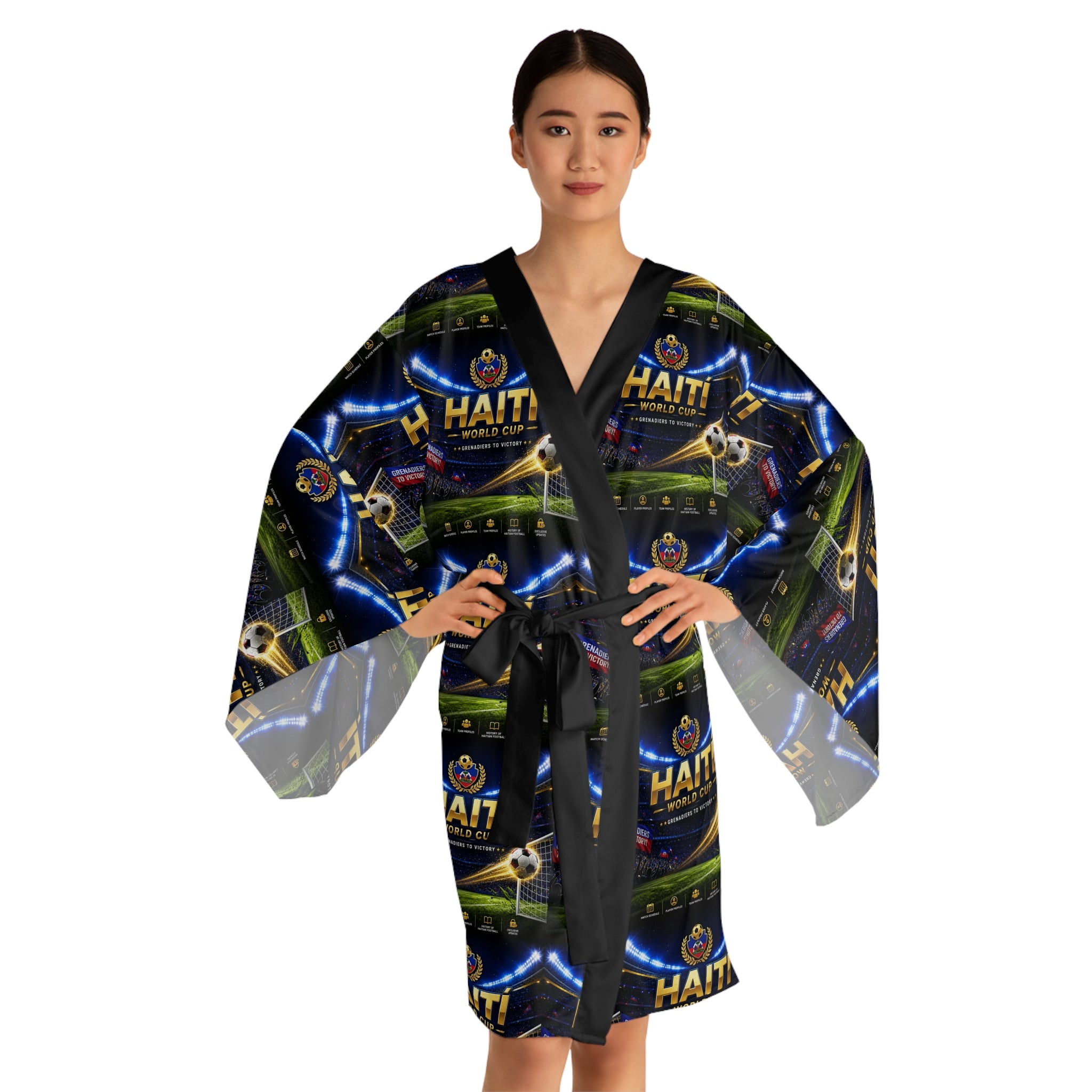 Haiti Flag Pattern Kimono Robe — All-Over Print Long Sleeve