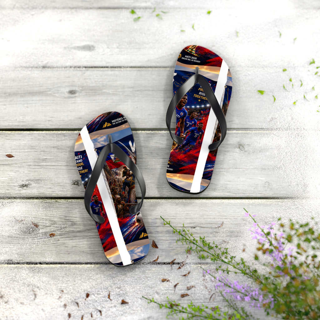 Patriotic Soccer Flip Flops — Haiti Flag & Players Beach Sandals