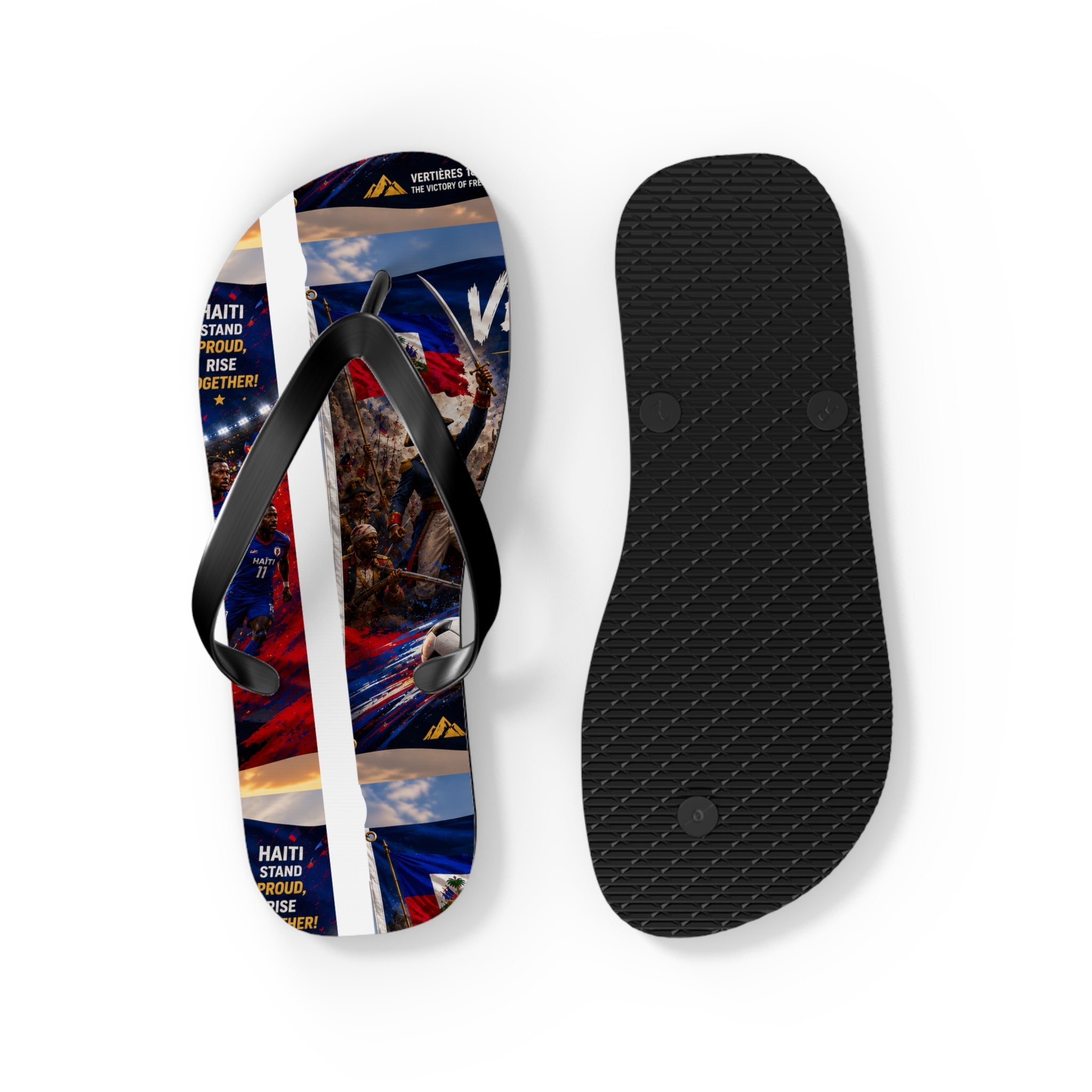 Patriotic Soccer Flip Flops — Haiti Flag & Players Beach Sandals